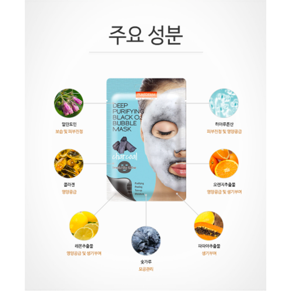 Активна киснева маска на основі вугля для глибокого очищення шкіри PUREDERM Deep Purifying Black O2 Bubble Mask Charcoal 4209 фото