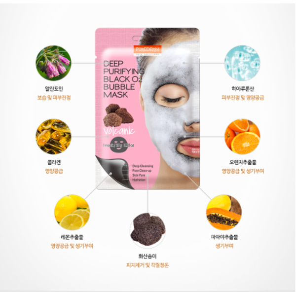 Очищувальна бульбашкова маска з вулканічним попелом PUREDERM Deep Purifying Black O2 Bubble Mask Volcanic 4210 фото