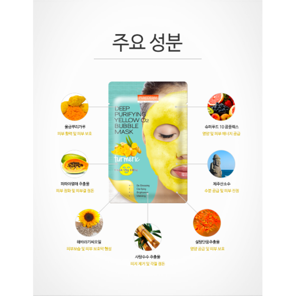 Кислородная очищающая маска на основе куркумы PUREDERM Deep Purifying Black O2 Bubble Mask Turmeric 4213 фото