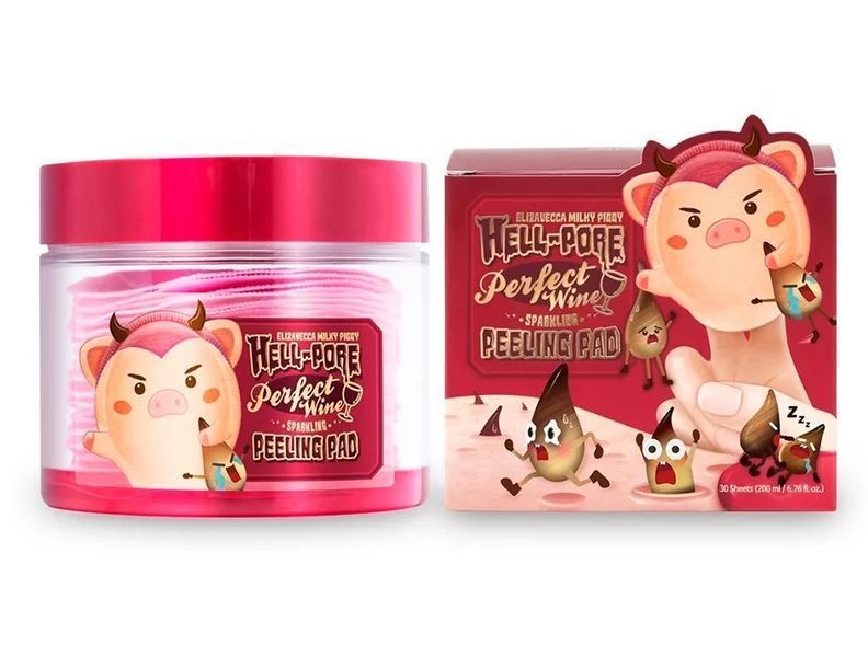 Диски для пілінгу обличчя на основі ігристого вина Elizavecca Milky Piggy Hell-Pore Perfect Wine Sparkling Peeling Pad BC-00000395 фото