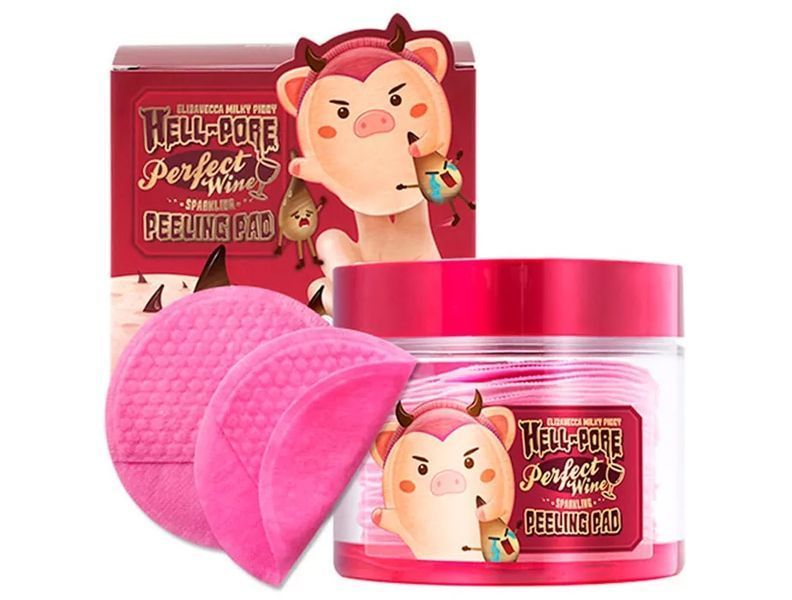 Диски для пілінгу обличчя на основі ігристого вина Elizavecca Milky Piggy Hell-Pore Perfect Wine Sparkling Peeling Pad BC-00000395 фото