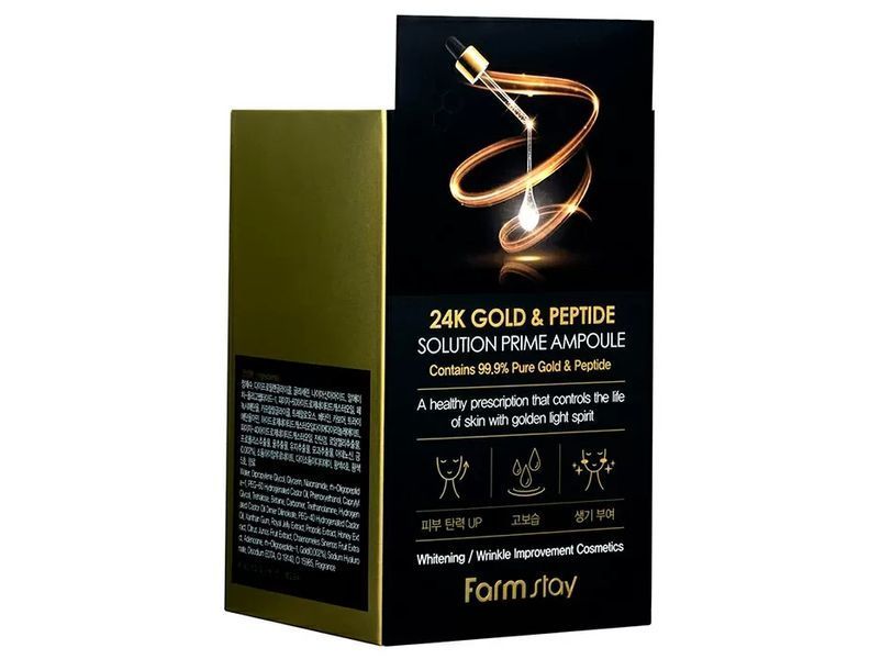 Омолоджуюча сироватка для обличчя з пептидами та золотом FarmStay 24K Gold & Peptide Solution Prime Ampoule BC-00001110 фото